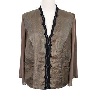 J. R. Nites Carol Lin Blouse Top Womens Size 14W Brown Shimmer Evening Night Out